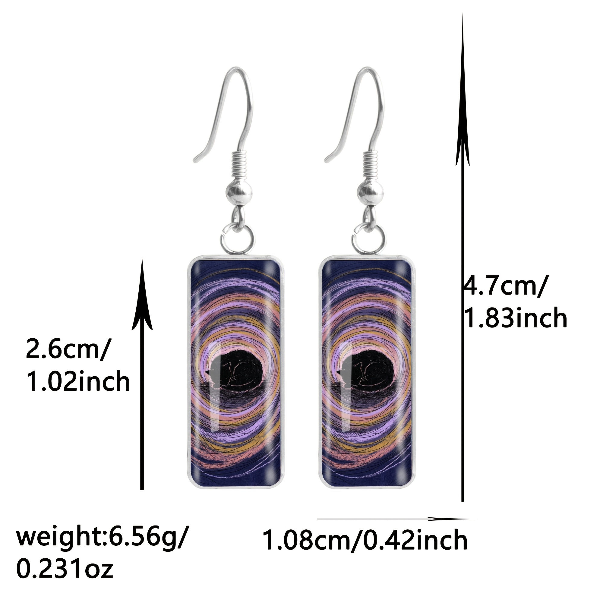 Men's Starry Sky Black Cat Pattern Long Bar Earrings
